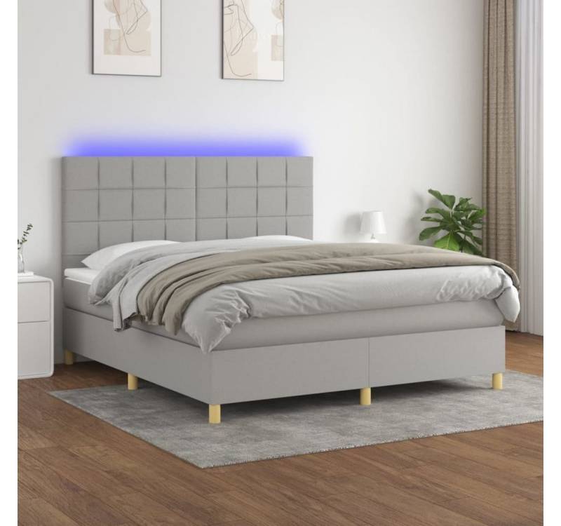 vidaXL Boxspringbett Bett Boxspringbett mit Matratze & Topper & LED (160 x 200 cm, Quadrate, Hellgrau), mit LED von vidaXL