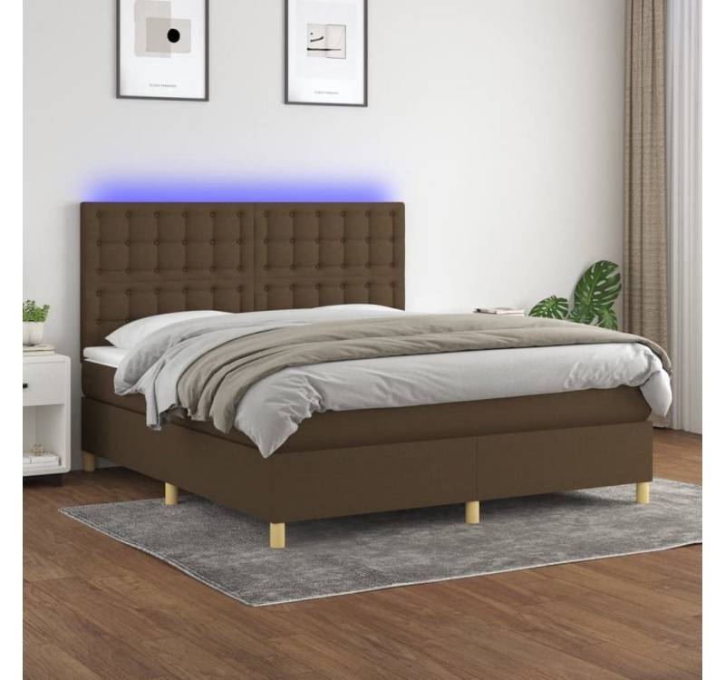 vidaXL Boxspringbett Bett Boxspringbett mit Matratze & Topper & LED (180 x 200 cm, Knopfheftung Parallel, Braun), mit LED von vidaXL