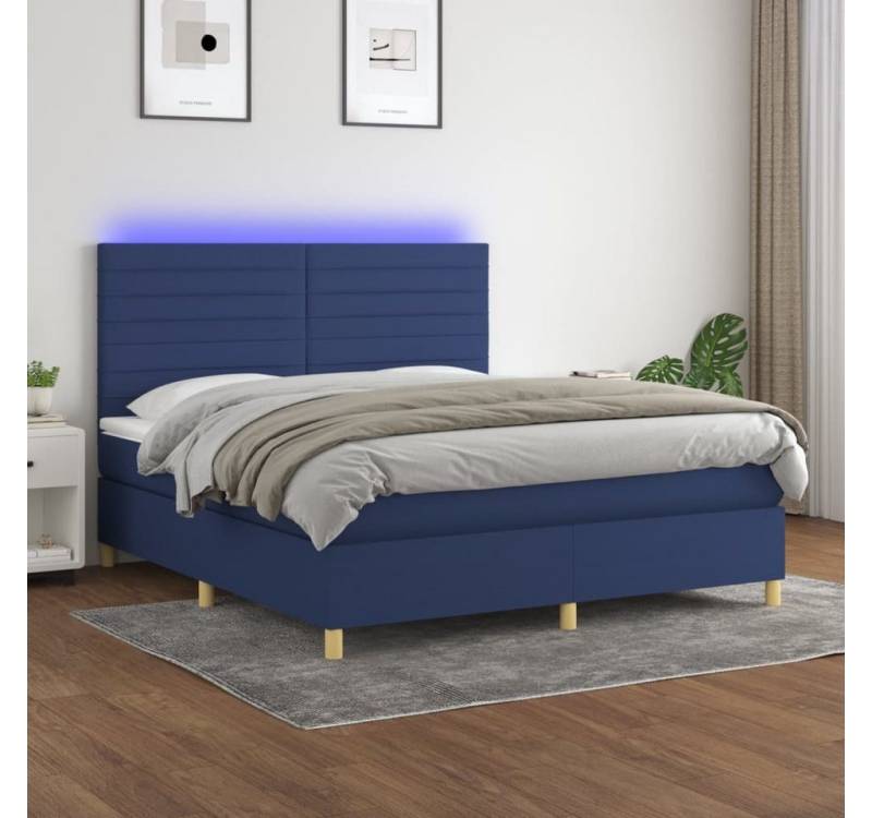 vidaXL Boxspringbett Bett Boxspringbett mit Matratze & Topper & LED (180 x 200 cm, Streifen Horizontal, Blau), mit LED von vidaXL