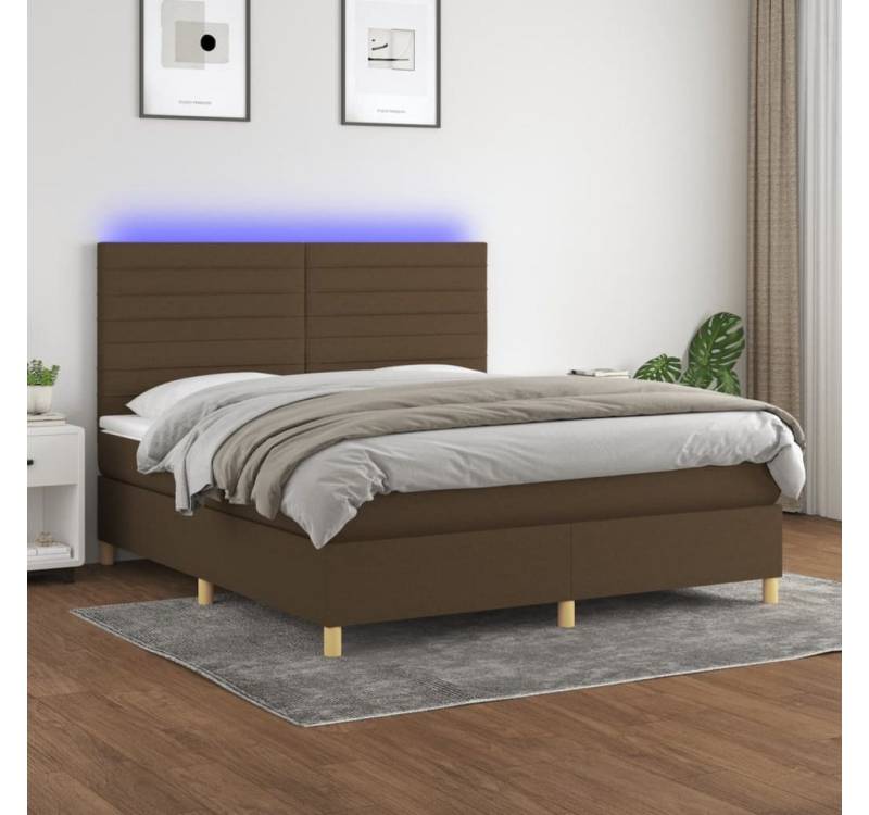 vidaXL Boxspringbett Bett Boxspringbett mit Matratze & Topper & LED (180 x 200 cm, Streifen Horizontal, Braun), mit LED von vidaXL