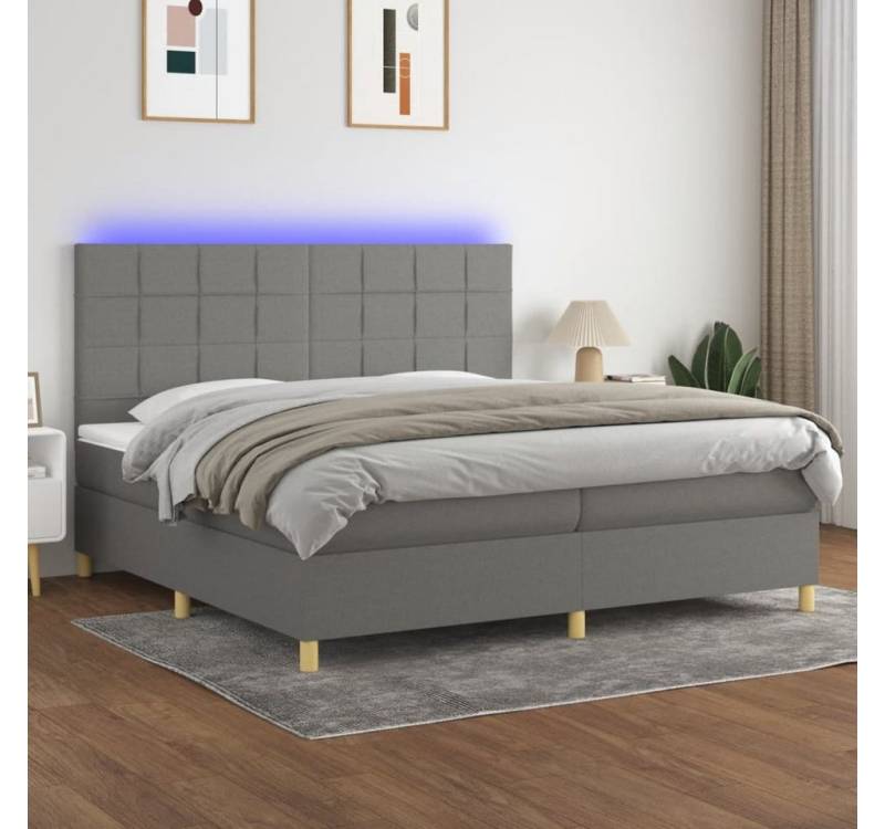 vidaXL Boxspringbett Bett Boxspringbett mit Matratze & Topper & LED (200 x 200 cm, Quadrate, Dunkelgrau), mit LED von vidaXL