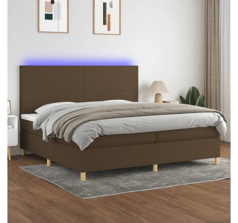 vidaXL Boxspringbett Bett Boxspringbett mit Matratze & Topper & LED (200 x 200 cm, Schlichtes Design, Braun), mit LED von vidaXL