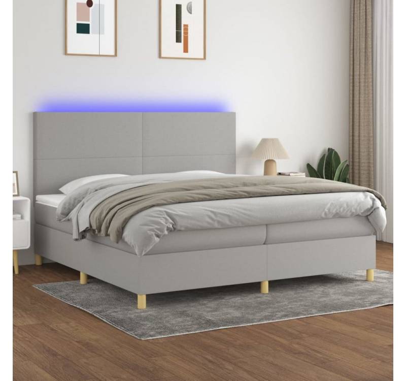 vidaXL Boxspringbett Bett Boxspringbett mit Matratze & Topper & LED (200 x 200 cm, Schlichtes Design, Hellgrau), mit LED von vidaXL