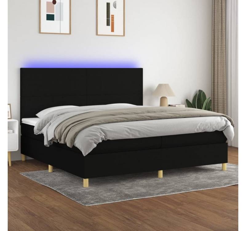 vidaXL Boxspringbett Bett Boxspringbett mit Matratze & Topper & LED (200 x 200 cm, Schlichtes Design, Schwarz), mit LED von vidaXL