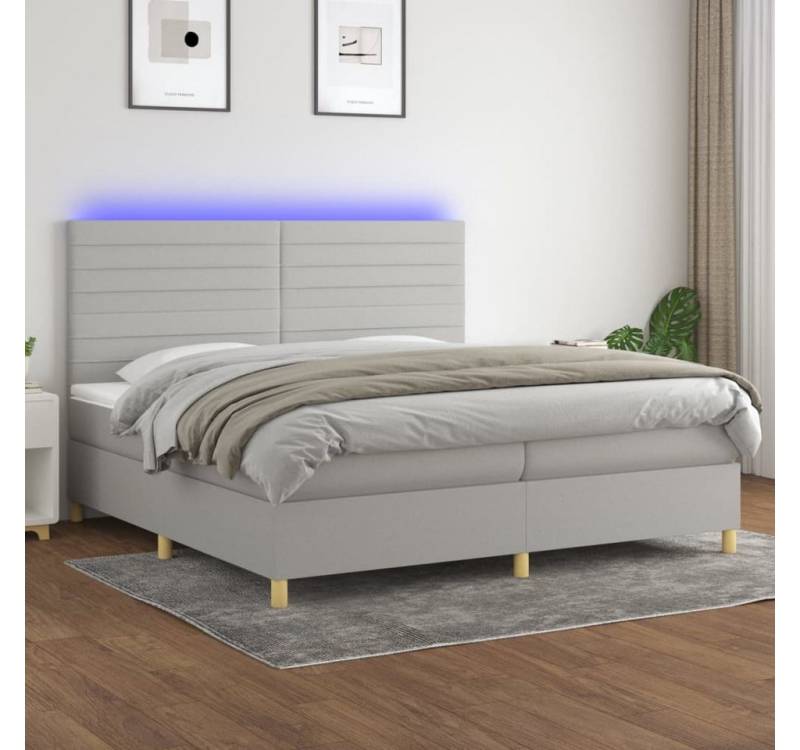 vidaXL Boxspringbett Bett Boxspringbett mit Matratze & Topper & LED (200 x 200 cm, Streifen Horizontal, Hellgrau), mit LED von vidaXL