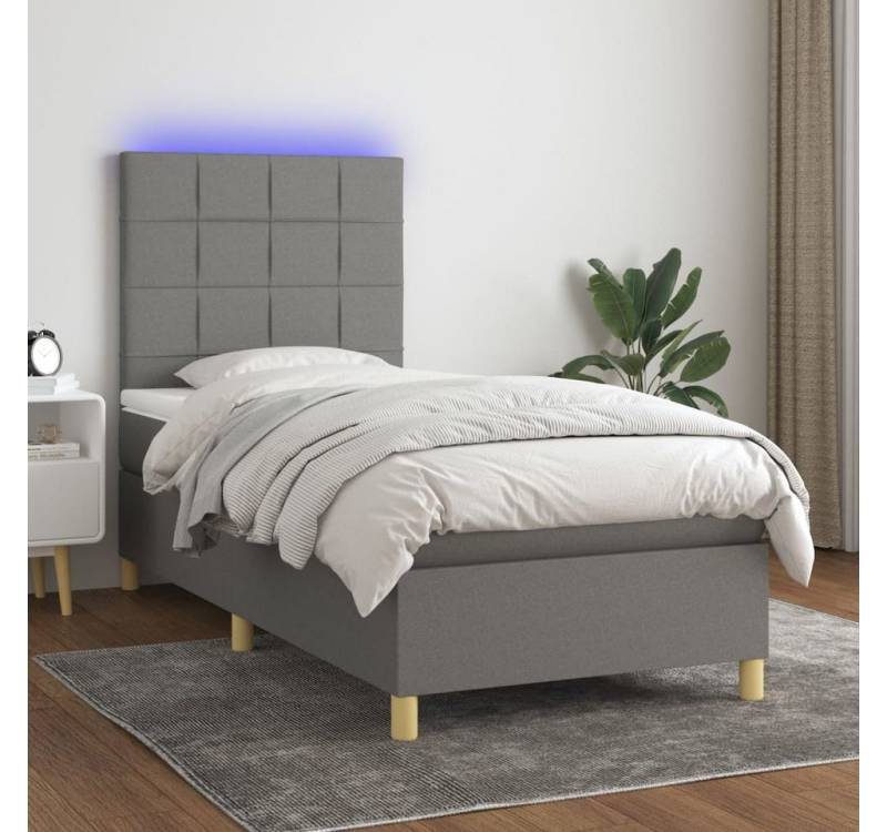 vidaXL Boxspringbett Bett Boxspringbett mit Matratze & Topper & LED (80 x 200 cm, Quadrate, Dunkelgrau), mit LED von vidaXL