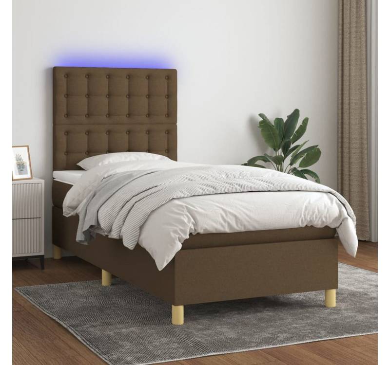 vidaXL Boxspringbett Bett Boxspringbett mit Matratze & Topper & LED (90 x 190 cm, Knopfheftung Parallel, Braun), mit LED von vidaXL
