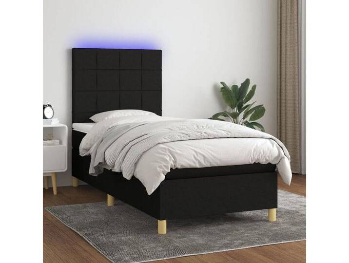 vidaXL Boxspringbett (90 x 190 cm, Quadrate; Schwarz), mit LED, schwarz, Schwarz von vidaXL