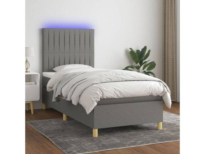 vidaXL Boxspringbett (90 x 190 cm, Streifen Vertikal; Dunkelgrau), mit LED, grau, Dunkelgrau von vidaXL