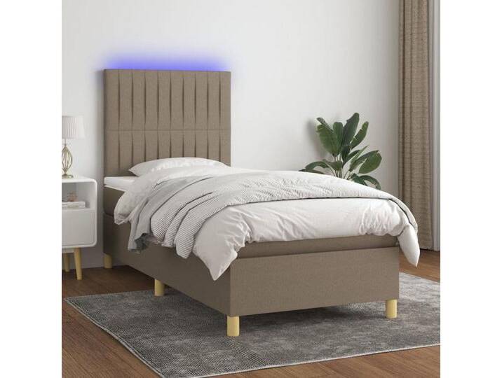vidaXL Boxspringbett (90 x 190 cm, Streifen Vertikal; Taupe), mit LED, braun, Taupe von vidaXL