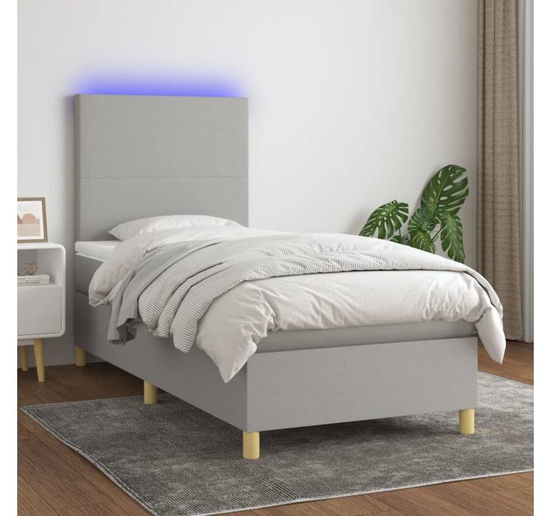 vidaXL Boxspringbett Bett Boxspringbett mit Matratze & Topper & LED (90 x 200 cm, Schlichtes Design, Hellgrau), mit LED von vidaXL
