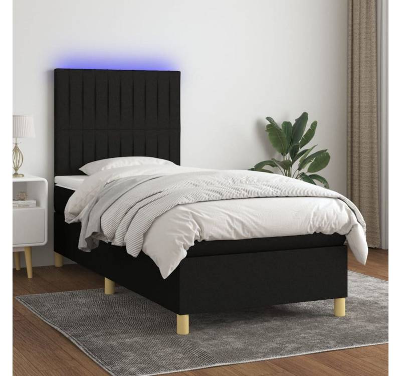 vidaXL Boxspringbett Bett Boxspringbett mit Matratze & Topper & LED (90 x 200 cm, Streifen Vertikal, Schwarz), mit LED von vidaXL