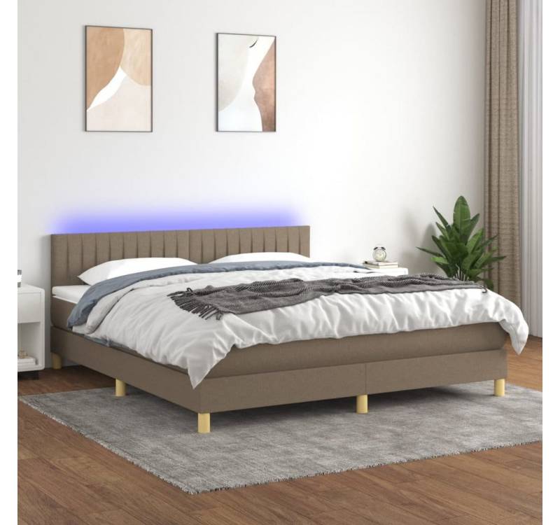 vidaXL Boxspringbett Bett Boxspringbett komplett mit Matratze & LED Stoff (180 x 200 cm, Taupe), Vertikale Streifen von Vidaxl
