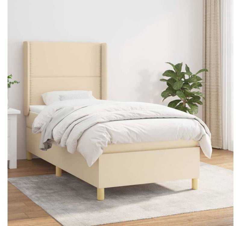 vidaXL Boxspringbett Bett Boxspringbett mit Matratze & Topper Stoff verschiedene Farben (90 x 200 cm, Creme), mit Nieten von vidaXL