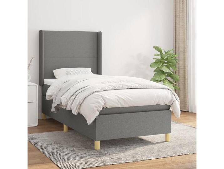 vidaXL Boxspringbett Bett Boxspringbett mit Matratze & Topper Stoff verschiedene Farben (90 x 200 cm, Dunkelgrau), Schlichtes Design, grau, Dunkelgrau von vidaXL