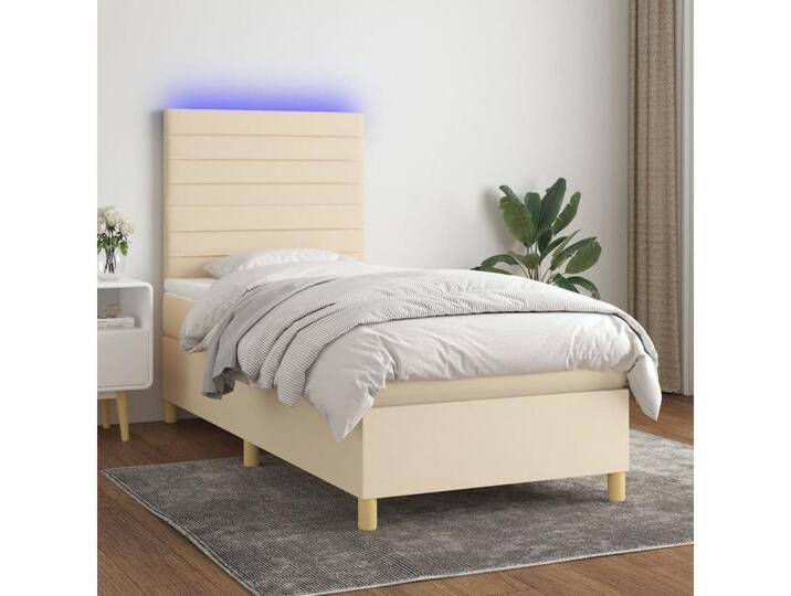 vidaXL Boxspringbett Bett Boxspringbett mit Matratze & Topper & LED (100 x 200 cm, Streifen Horizontal; Creme), mit LED, beige, Creme von vidaXL