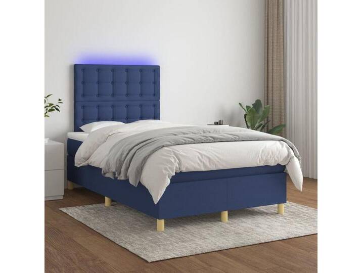 vidaXL Boxspringbett Bett Boxspringbett mit Matratze & Topper & LED (120 x 200 cm, Knopfheftung Parallel; Blau), mit LED, blau, Blau von vidaXL