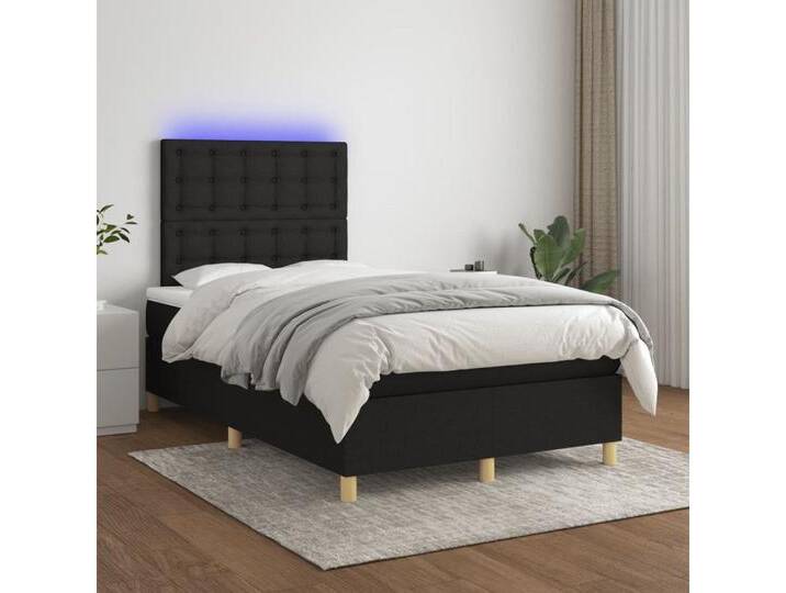 vidaXL Boxspringbett Bett Boxspringbett mit Matratze & Topper & LED (120 x 200 cm, Knopfheftung Parallel; Schwarz), mit LED, schwarz, Schwarz von vidaXL