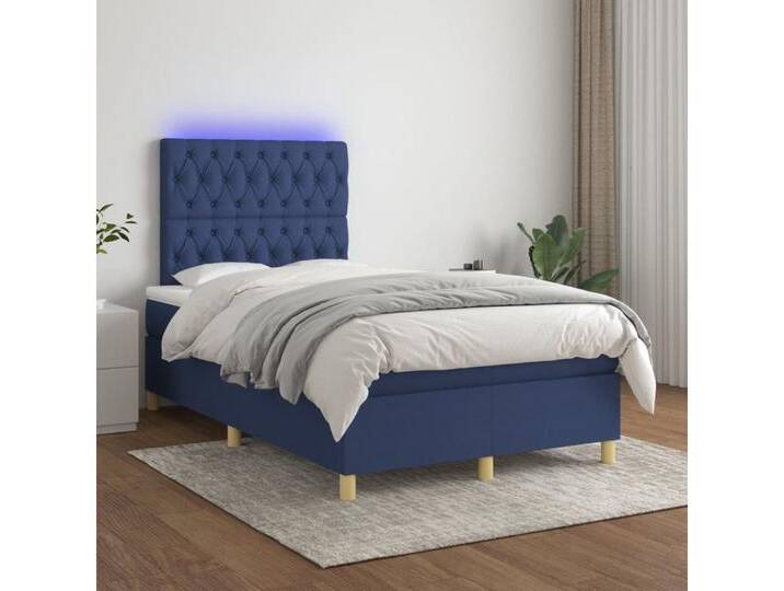 vidaXL Boxspringbett Bett Boxspringbett mit Matratze & Topper & LED (120 x 200 cm, Knopfheftung Schräg; Blau), mit LED, blau, Blau von vidaXL