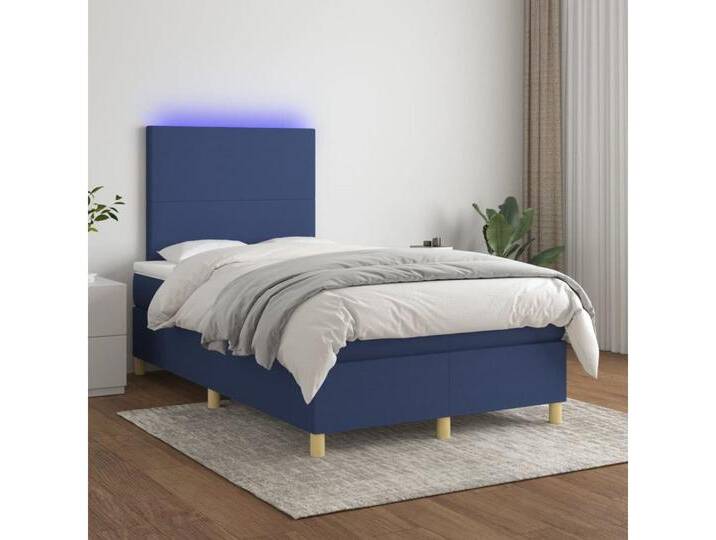 vidaXL Boxspringbett Bett Boxspringbett mit Matratze & Topper & LED (120 x 200 cm, Schlichtes Design; Blau), mit LED, blau, Blau von vidaXL