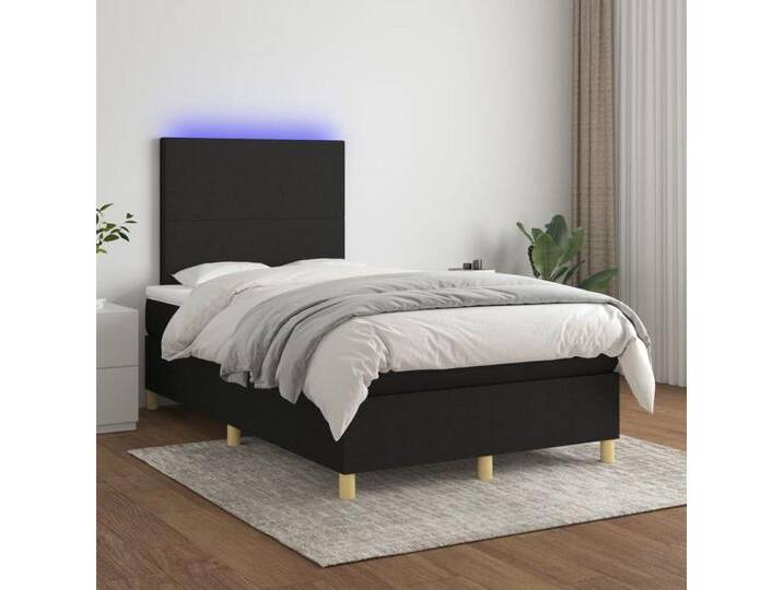 vidaXL Boxspringbett Bett Boxspringbett mit Matratze & Topper & LED (120 x 200 cm, Schlichtes Design; Schwarz), mit LED, schwarz, Schwarz von vidaXL