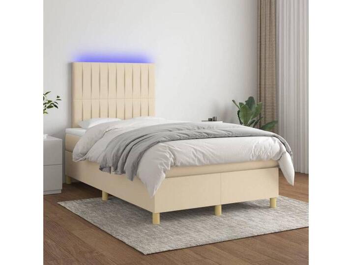 vidaXL Boxspringbett Bett Boxspringbett mit Matratze & Topper & LED (120 x 200 cm, Streifen Vertikal; Creme), mit LED, beige, Creme von vidaXL