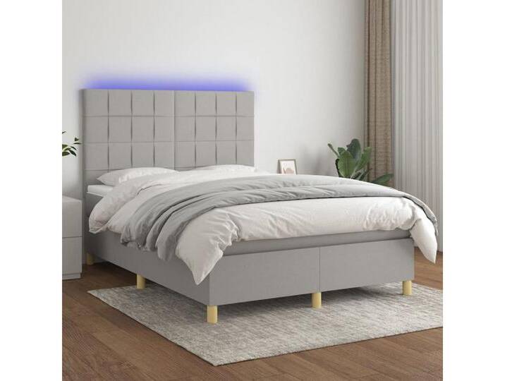 vidaXL Boxspringbett Bett Boxspringbett mit Matratze & Topper & LED (140 x 190 cm, Quadrate; Hellgrau), mit LED, grau, Hellgrau von vidaXL