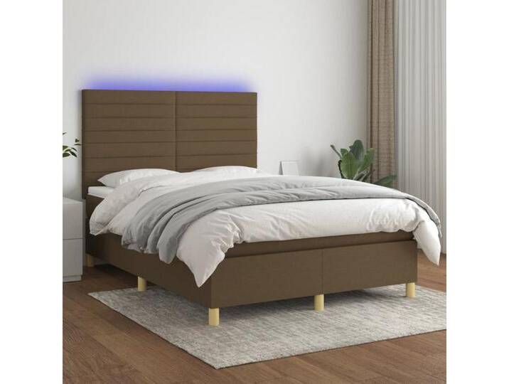 vidaXL Boxspringbett Bett Boxspringbett mit Matratze & Topper & LED (140 x 200 cm, Streifen Horizontal; Braun), mit LED, braun, Braun von vidaXL