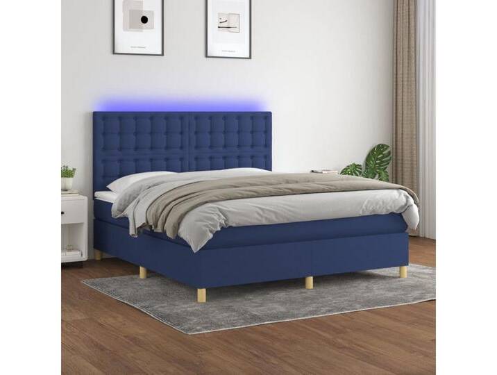 vidaXL Boxspringbett Bett Boxspringbett mit Matratze & Topper & LED (160 x 200 cm, Knopfheftung Parallel; Blau), mit LED, blau, Blau von vidaXL