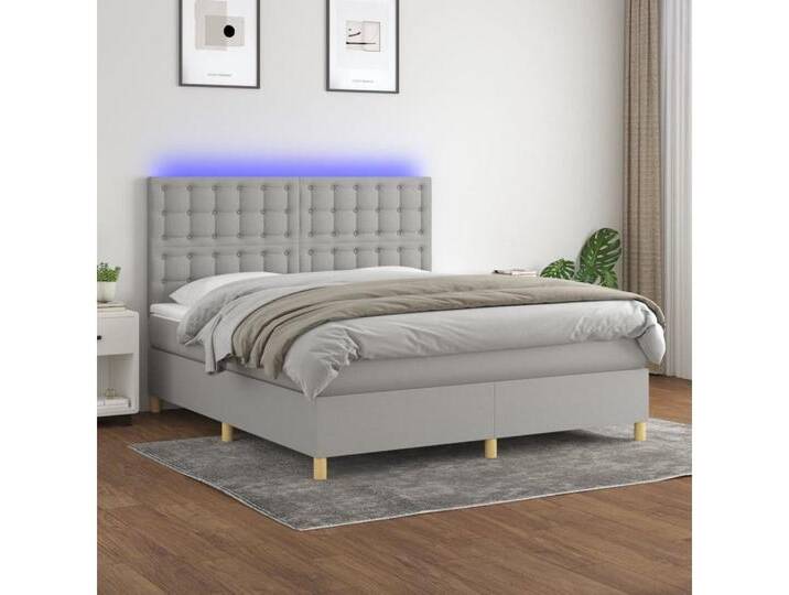vidaXL Boxspringbett Bett Boxspringbett mit Matratze & Topper & LED (160 x 200 cm, Knopfheftung Parallel; Hellgrau), mit LED, grau, Hellgrau von vidaXL