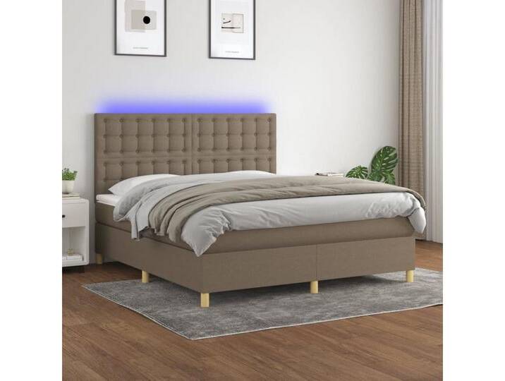 vidaXL Boxspringbett Bett Boxspringbett mit Matratze & Topper & LED (160 x 200 cm, Knopfheftung Parallel; Taupe), mit LED, braun, Taupe von vidaXL