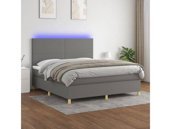 vidaXL Boxspringbett Bett Boxspringbett mit Matratze & Topper & LED (160 x 200 cm, Schlichtes Design; Dunkelgrau), mit LED, grau, Dunkelgrau von vidaXL