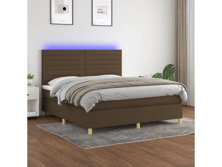 vidaXL Boxspringbett Bett Boxspringbett mit Matratze & Topper & LED (160 x 200 cm, Streifen Horizontal; Braun), mit LED, braun, Braun von vidaXL