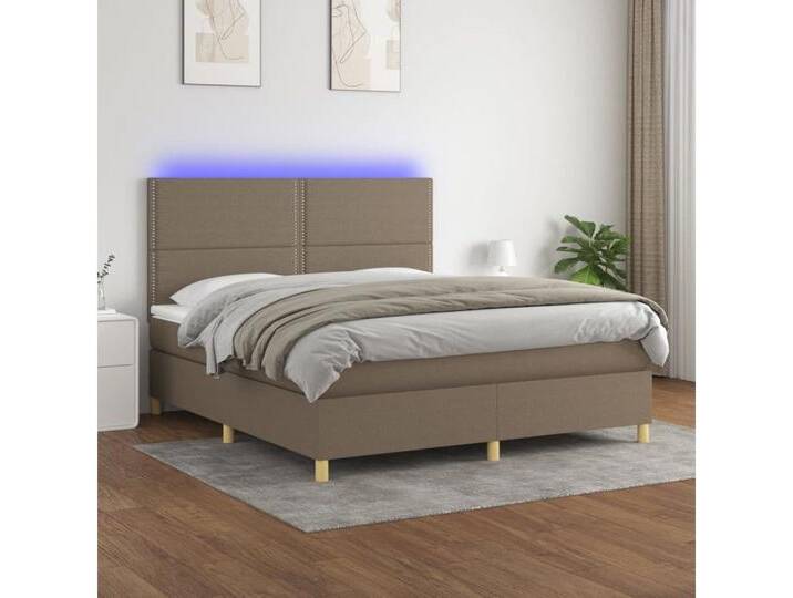 vidaXL Boxspringbett Bett Boxspringbett mit Matratze & Topper & LED (160 x 200 cm, mit Nieten; Taupe), mit LED, braun, Taupe von vidaXL