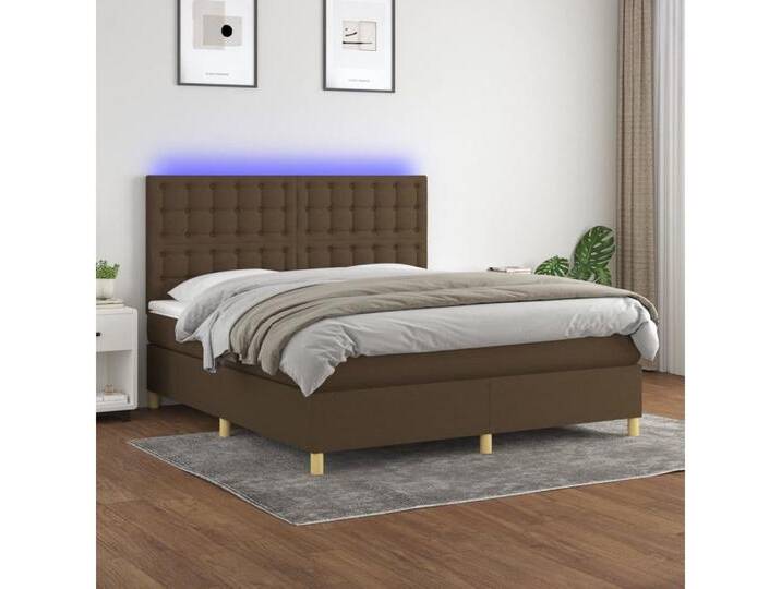 vidaXL Boxspringbett Bett Boxspringbett mit Matratze & Topper & LED (180 x 200 cm, Knopfheftung Parallel; Braun), mit LED, braun, Braun von vidaXL