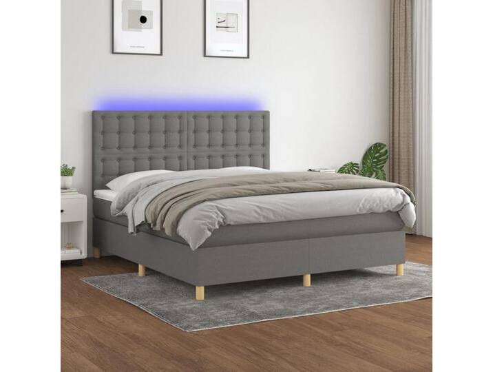 vidaXL Boxspringbett Bett Boxspringbett mit Matratze & Topper & LED (180 x 200 cm, Knopfheftung Parallel; Dunkelgrau), mit LED, grau, Dunkelgrau von vidaXL