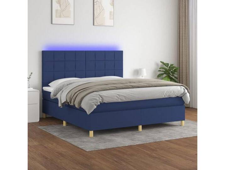 vidaXL Boxspringbett Bett Boxspringbett mit Matratze & Topper & LED (180 x 200 cm, Quadrate; Blau), mit LED, blau, Blau von vidaXL