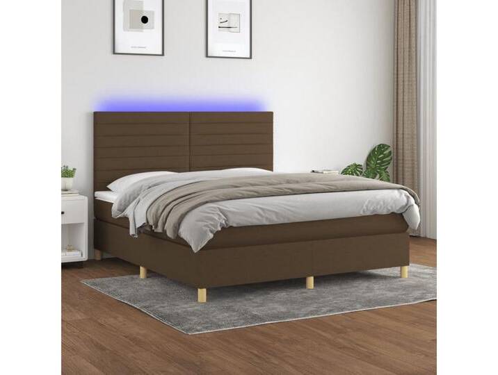 vidaXL Boxspringbett Bett Boxspringbett mit Matratze & Topper & LED (180 x 200 cm, Streifen Horizontal; Braun), mit LED, braun, Braun von vidaXL