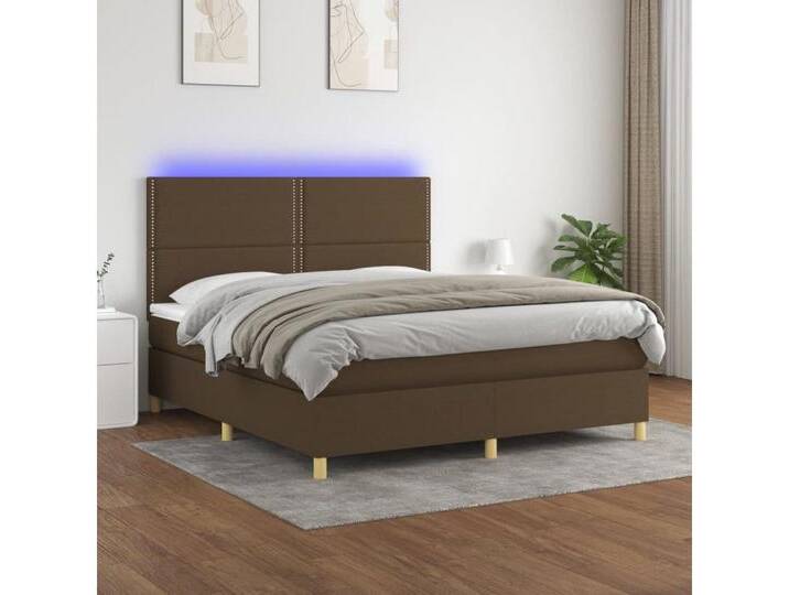 vidaXL Boxspringbett Bett Boxspringbett mit Matratze & Topper & LED (180 x 200 cm, mit Nieten; Braun), mit LED, braun, Braun von vidaXL