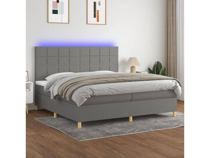 vidaXL Boxspringbett Bett Boxspringbett mit Matratze & Topper & LED (200 x 200 cm, Quadrate; Dunkelgrau), mit LED, grau, Dunkelgrau von vidaXL