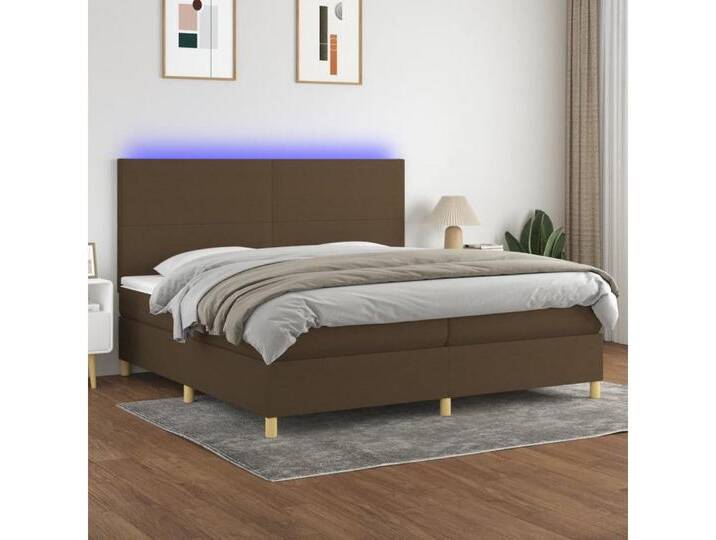 vidaXL Boxspringbett Bett Boxspringbett mit Matratze & Topper & LED (200 x 200 cm, Schlichtes Design; Braun), mit LED, braun, Braun von vidaXL