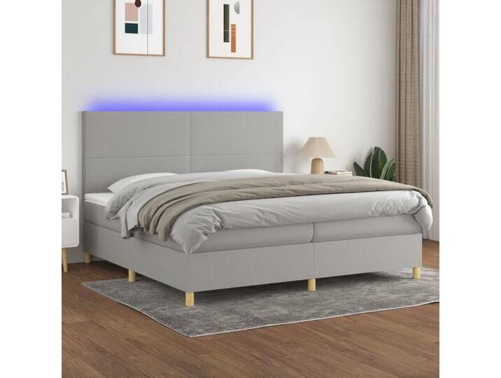 vidaXL Boxspringbett Bett Boxspringbett mit Matratze & Topper & LED (200 x 200 cm, Schlichtes Design; Hellgrau), mit LED, grau, Hellgrau von vidaXL