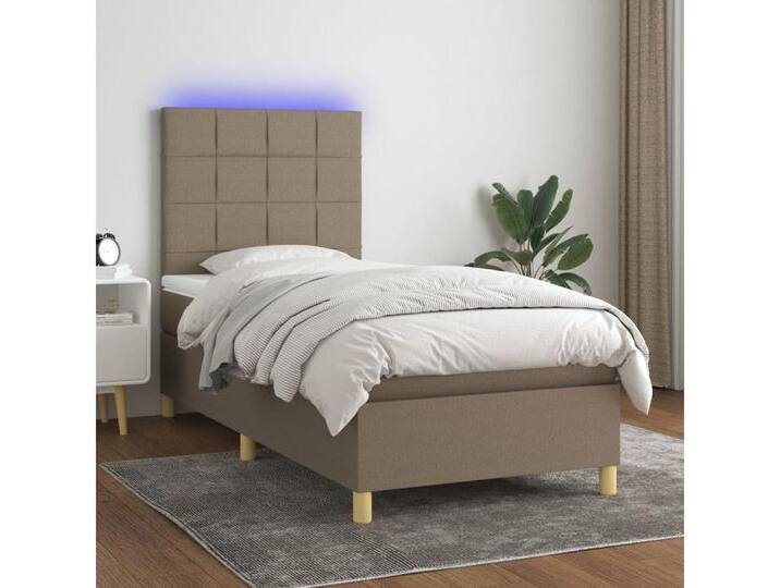vidaXL Boxspringbett Bett Boxspringbett mit Matratze & Topper & LED (80 x 200 cm, Quadrate; Taupe), mit LED, braun, Taupe von vidaXL