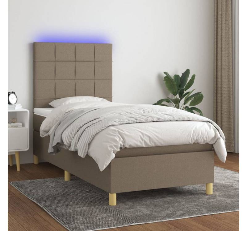 vidaXL Boxspringbett Bett Boxspringbett mit Matratze & Topper & LED (80 x 200 cm, Quadrate, Taupe), mit LED von vidaXL