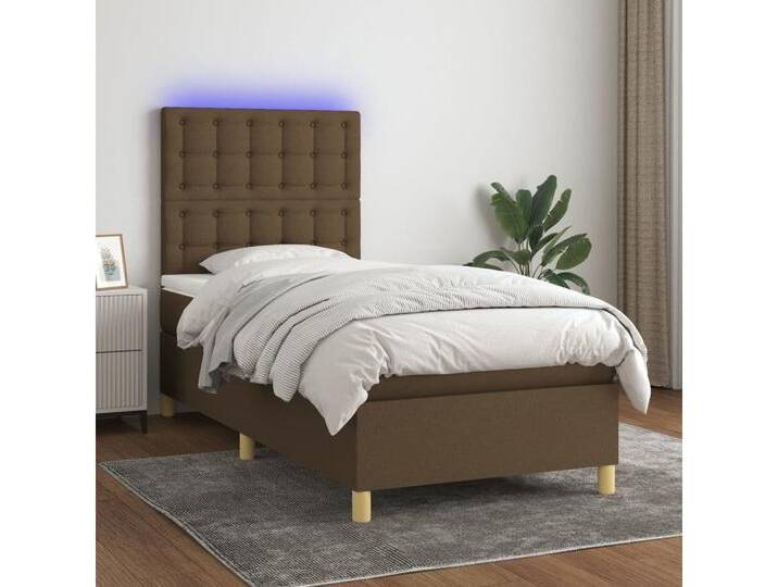 vidaXL Boxspringbett Bett Boxspringbett mit Matratze & Topper & LED (90 x 190 cm, Knopfheftung Parallel; Braun), mit LED, braun, Braun von vidaXL