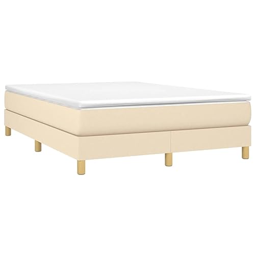 vidaXL Boxspringbett Bettgestell Doppelbett Polsterbett Bett Hotelbett Bettrahmen Lattenrost Designerbett Schlafzimmerbett Creme 140x200cm Stoff von vidaXL