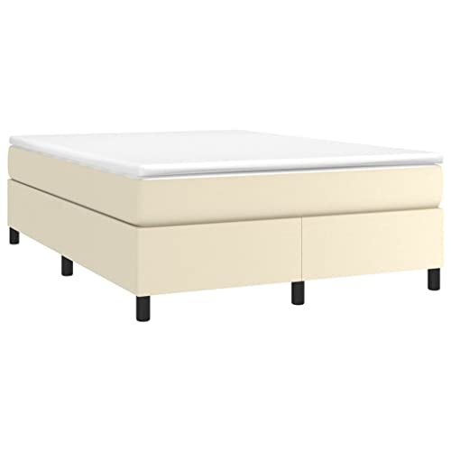 vidaXL Boxspringbett Bettgestell Doppelbett Polsterbett Bett Hotelbett Lattenrost Bettrahmen Designerbett Schlafzimmerbett Creme 140x200cm Kunstleder von vidaXL