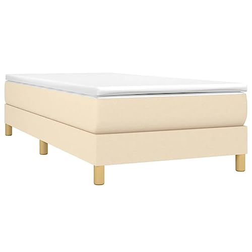 vidaXL Boxspringbett Bettgestell Einzelbett Polsterbett Bett Hotelbett Bettrahmen Lattenrost Designerbett Schlafzimmerbett Creme 90x200cm Stoff von vidaXL