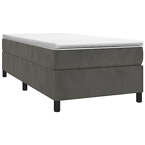 vidaXL Boxspringbett Bettgestell Einzelbett Polsterbett Bett Hotelbett Bettrahmen Lattenrost Schlafzimmerbett Designerbett Dunkelgrau 90x190cm Samt von vidaXL