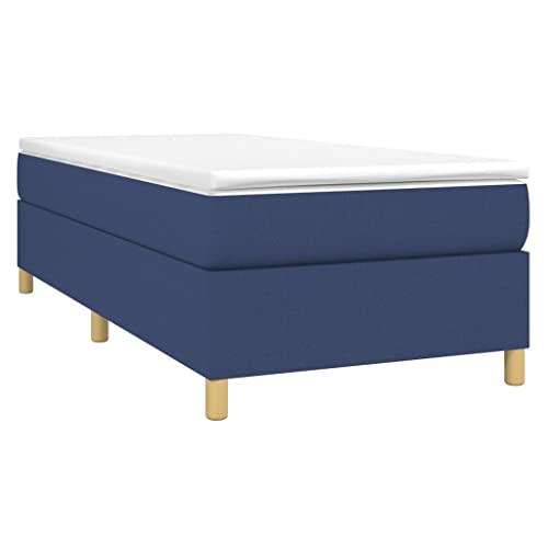 vidaXL Boxspringbett Bettgestell Einzelbett Polsterbett Bett Hotelbett Lattenrost Bettrahmen Designerbett Schlafzimmerbett Blau 90x200cm Stoff von vidaXL